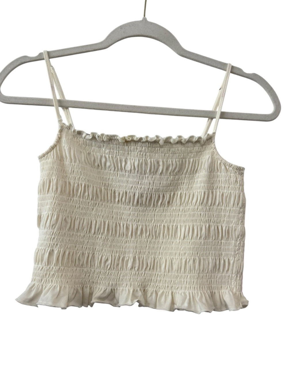 BCBG Generation Large Cream Smocked Ruffle Crop Cami Top Adjustable Straps Y2K